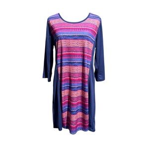 Vibrant Colorful Striped Boho Dress Large Reel Legends Freeline Activewear Tunic
